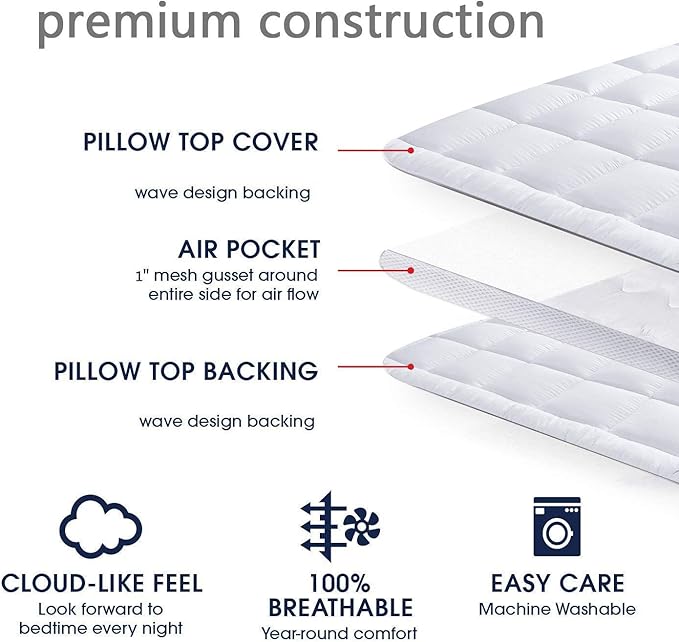 Mattress Topper Twin & Mattress Pad Protector - Quality Plush Luxury Down Alternative Pillow Top - 2inch Extra Thick Mattress Cover(39"x75")