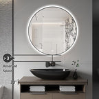 24" Round LED Bathroom Mirror, Wall Mounted Backlit Vanity Mirror with 45° Beveled Frame Lighted Mirror for Bedroom, Fog Free 3-Color Dimmable Lights Memory Function, Black