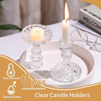 Glass Candle Holder Set of 6, Clear Candlestick Holder & Vintage Candlestick Holder, Taper Candle Holder for Table Centerpieces, Fall, Christmas, Autumn, Thanksgiving Decor