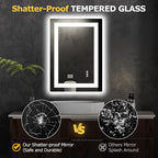 28X20 LED Bathroom Mirror with Lights, Anti-Fog, Dimmable, Backlit + Front Lit, Smart Bathroom Vanity Mirror, Memory Function, Shatterproof, Tempered Glass (Horizontal/Vertical)