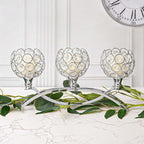 Crystal Tealight Candle Holder Centerpiece Home Decorative Candlestick Holder Elegant Table Centerpiece Home Decor Wedding Party Anniversary (Silver, 3 Arm of 4 Pcs)