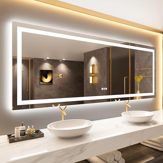 LOAAO 84X32 LED Bathroom Mirror with Lights, Anti-Fog, Dimmable, Backlit + Front Lit, Lighted Bathroom Vanity Mirror for Wall, Memory Function, Tempered Glass, ETL Listed