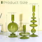 Rtteri 3 Pcs Glass Candlestick Holders Glass Candle Holders Groovy Wavy Elegant Taper Candle Stick for Wedding Home Birthday Party Christmas Halloween Decoration Windowsill Decor(Green)