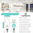 hansang 8 Pack E12 Candelabra LED Bulbs 5000K Bright Daylight, Small Base Ceiling Fan Light Bulb 6W, Type B Light Bulb for Chandelier, Candle Shape B11 Light Bulb, 600LM, Non-dimmable
