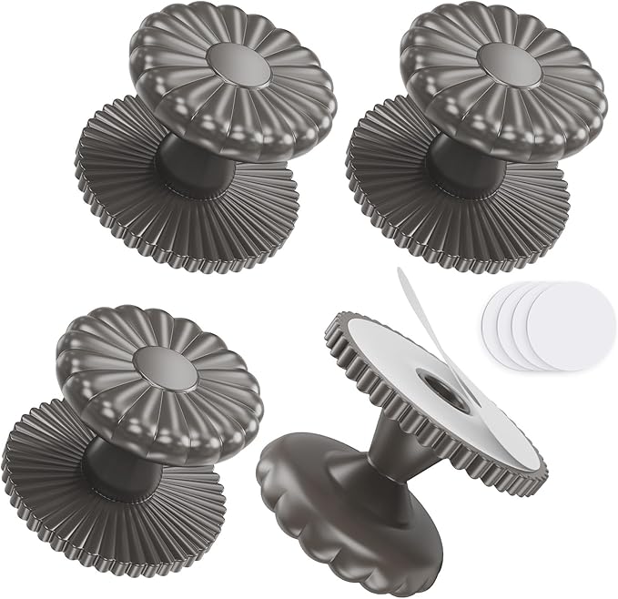 Self Adhesive Drawer Knobs, 4 Pack Self Stick Door Pull Handles, Zinc Alloy No Drilling Cabinet Knobs for Drawer, Closet, Window, Dresser, Sliding Barn/Glass Shower/Balcony Door (4, Grey)