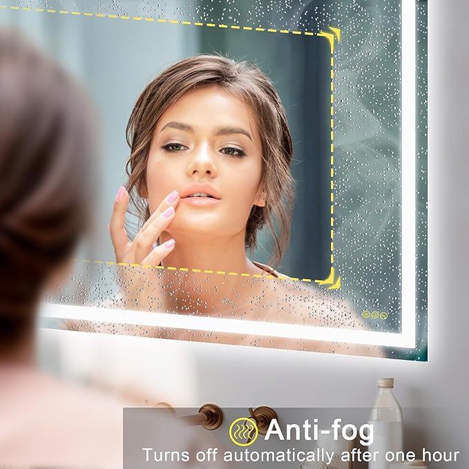 Wall-Mounted LED Square Bathroom Mirror, Makeup Mirror (32 inches x 24 inches,) 3 Color Dimming Bathroom Vanity Mirror with Lights Smart Mirror with Touch (Horizontal/Vertical)