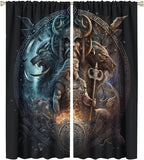 Cool Norse Viking Theme Curtains - Fantasy Ancient Symbols Wildlife Wolf Nordic Vikings Window Drapes,Energy Saving Thermal Insulated Rod Pocket Bedroom Blackout Curtains 2 Panels 54L x 21W