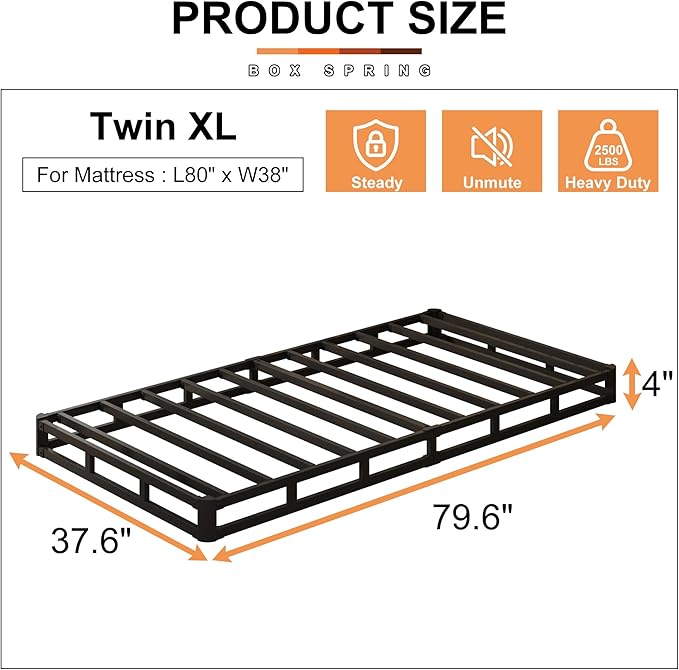 EMODA 5 Inch Twin XL Box Spring Bed Base, 1500 LBS Heavy Duty Metal Mattress Foundation with Fabric Cover, Easy Assembly