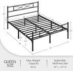 Yaheetech Metal Queen Platform Bed Frames Mattress Foundation with Storage/Curved Design Headboard/NO Box Spring Needed/Heavy-Duty Support/Easy Assembly, Queen, Black