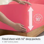 LuxClub 3 PC Sheet Set Bed Sheets Deep Pockets 16" Eco Friendly Wrinkle Free Cooling Machine Washable Hotel Bedding Silky Soft - Vermilion Twin
