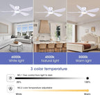52 Inch Modern Ceiling Fans with Lights, Flush Mount Ceiling Fan with Light and Remote/APP Control, 5 Reversible 6 Speeds Curved Blades, 3 CCT Dimmable Lights for Bedroom, White