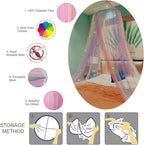 Eimilaly Princess Rainbow Bed Canopy with Unicorn Castle Glow in The Dark, Bed Canopy for Girls Room Decor or Fairy Theme Party