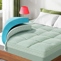 Dual Layer 3 Inch Memory Foam Mattress Topper Queen Size, 2 Inch Gel Memory Foam Plus 1 Inch Cooling Pillow Top Mattress Pad Cover, with 8-21 Inch Deep Pocket, Green