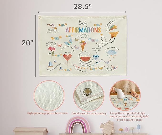 Mental Health Inspirational Rectangular Banner Flag Wall Sign Decor for Boy Girl Kid Teen,Classroom Therapy Office Homeschool Reading Room Bedroom Decor-Daily Affirmation-Birthday Christmas Gift