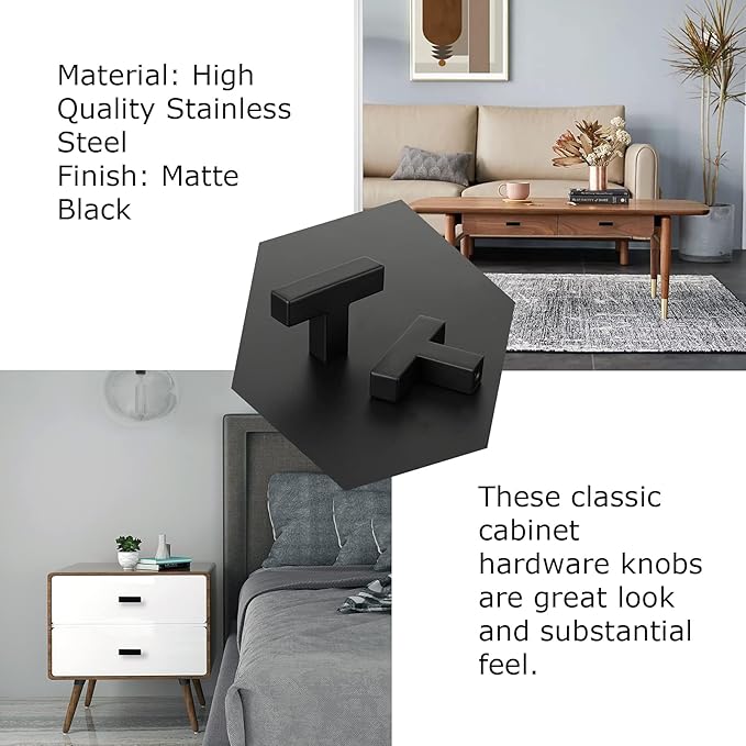 LONTAN 50 Pack Kitchen Cabinet Knobs Black Knobs for Dresser Drawers Sqaure Black Cabinet Hardware for Bathroom Cupboard,Stainless Steel
