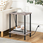 HOOBRO Side Table with Charging Station, Set of 2 End Tables with USB Port and Outlets, Nightstand with 2-Layer Storage Shelves for Small Spaces, Living Room, Bedroom, Greige and Black BG09UBZP201