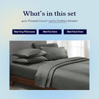 California Design Den 6-Pc King Size Sheet Set with 4 Pillowcases - Soft 400 Thread Count 100% Cotton Sheets, Cooling Sateen Weave, Luxury Deep Pocket Bedsheets Set - Grey