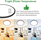 hepside 15.8INCH Big Dimmable Flush Mount Ceiling Light Fixture Black, 3CCT 3000/4500/6000K Ceiling Lamp, 36W 4200LM Super Bright Low Profile Light for Bedroom, Kitchen, Bathroom, Hallway