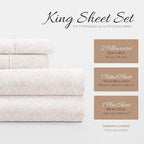 Linen Market 4 Piece King Sheet Set - Breathable, Double-Brushed Patterned Cooling Sheets – Oeko-TEX Certified Ultra Soft & Wrinkle-Free 16" Deep-Pocket King Sheets - Easy Care Classic in Pink