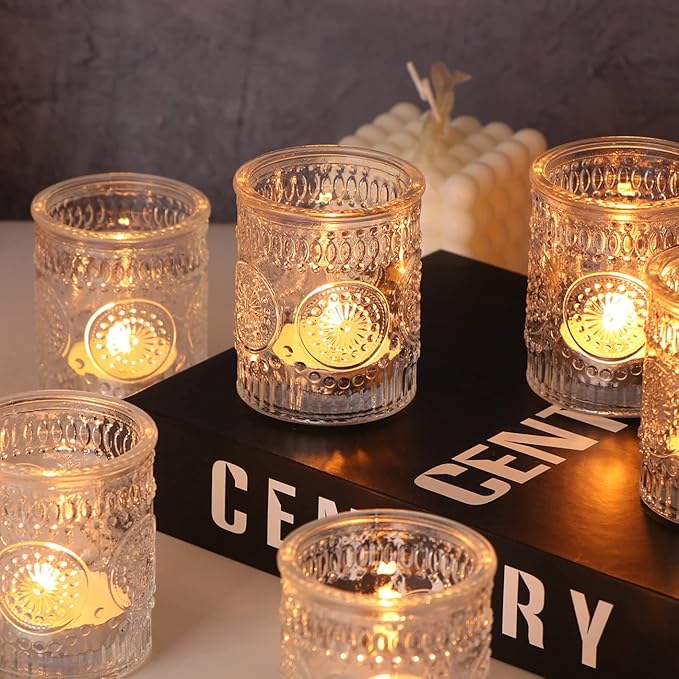 12PCS Glass Votive Candle Holder for Wedding Table Centerpiece, Clear Tea Lights Candle Holders for Dinner Birthday Party Decor