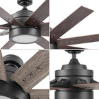 Honeywell Ceiling Fans Xerxes Modern 62 Inch Ceiling Fan with Light, Remote Control Fan, LED Indoor Fan with 8 Blades, Dark Elm and Rough Pine Blade Finish Options, Bronze (50609-01)