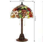 Tiffany Stained Glass Table Lamp 12X12X21Inch Resin Base Desk Bedroom Living Room Reading Light(Purple Grape Style)