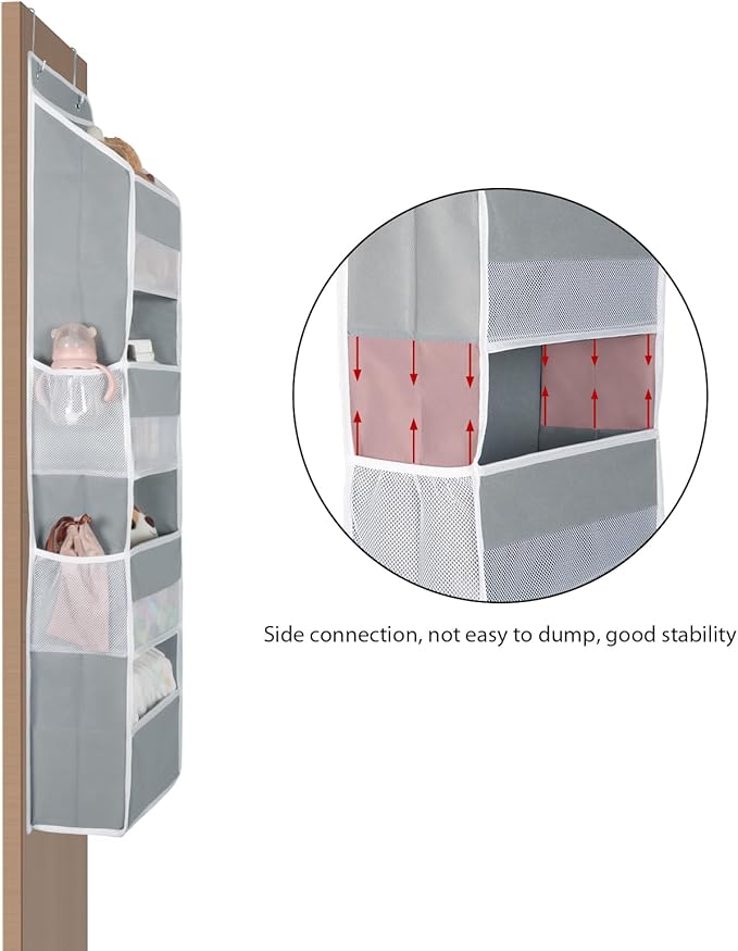 Univivi 4-Shelf Door Hanging Organizer Baby Door Storage Wall Mount Storage with 4 Large Pockets and 4 Side Mesh Pockets for Baby Stuff, Toiletries and Sundries