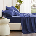 Love's cabin Twin XL Satin Sheet Sets - 3 Piece Navy Blue Silky Bed Sheets with Deep Pockets, Luxury Silk Feel Satin Sheet Set Twin XL (1 Flat Sheet,1 Fitted Sheet,1 Pillow case)