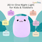 Lumipets Clive The Cat Squishy Silicone Night Light for Kids | Cute Night Light with Remote & Touch Control for Baby & Toddler Bedrooms | Color Changing Portable Animal Nightlight | Kids Mood Lamp