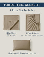 LANE LINEN 100% Organic Cotton Twin XL Sheets Set, Fully Elasticized Bed Sheets Set Twin XL Size Perfetct for Hospital beds, Deep Pocket Soft & Comfy Sheets Set Twin XL Size-Taupe