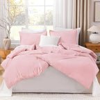 Litanika California King Size Pink Comforter Set, 3 Pieces Cal King Aesthetic Soft Solid Bedding Comforter Set, All Season Fluffy Bed Set (104x96In Comforter & 2 Pillowcases)