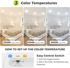 1PACK Flush Mount LED Ceiling Light Fixture - White, 6.5Inch 12Watt, Dimmable & 3000K-4000K-6500K 3 Color Selectable Ceiling Lamp - 1200LM Low Profile Light for Kitchen, Bedroom, Hallway, Porch