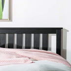 Mellow Marley 14 Inch Solid Wood Platform Bed with Paneled Headboard, Ebony Black, Queen