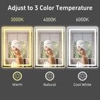 36"x 24" LED Bathroom Mirror with Lights, Anti-Fog, Dimmable, Backlit + Front Lit Smart Mirror, Lighted Bathroom Vanity Mirror for Wall, Shatter-Proof Tempered Glass(Horizontal/Vertical)