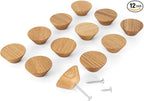 12 Pack Wood Cone Cabinet Knobs (Light) - 1 ½ " Diameter Round Shape - Wooden Drawer Pulls for Cabinets Doors, Dresser and Drawers Knob, Kitchen Cabinet Door Handle