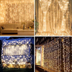 Twinkle Star 300 LED Window Curtain String Light for Christmas Wedding Party Home Garden Bedroom Outdoor Indoor Wall Decorations (Warm White), 2 Pack