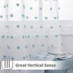 MYSKY HOME 108 Inch Long Large Pom Pom Sheer Curtains for Living Room - Aqua White, Light Filtering, Rod Pocket Window Panels - 38 x 108 inch, 2 Pieces