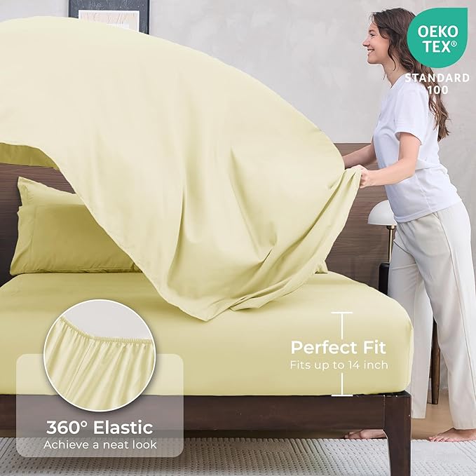 HEVUMYI Cream Yellow King Comforter Set - 7-Piece All Season Bed in a Bag King, Ultra Soft Bedding Set with Comforter, Flat Sheet, Fitted Sheet, Pillowcases, Pillow Shams
