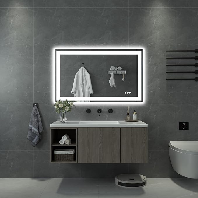 40"x 24" LED Bathroom Mirror with Lights, Anti-Fog, Double Lighting Sources Dimmable, Backlit + Front Lit, Lighted Bathroom Vanity Mirror with 3 Colors, Tempered Glass (Horizontal/Vertical)