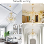 WUZUPS Crystal Chandelier 10-Light Pendant Ceiling Light Modern Lighting Fixture for Dining Room Hallway Bedroom Kitchen Bathroom, H 27.6" x W 22.8", E12 Base, Gold