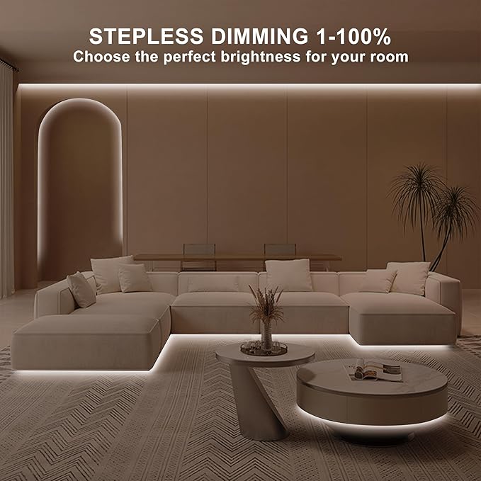 16.4ft COB Led Strip Light with Remote, 4000K Dimmable Bright Led COB Strip Light, White Continuous Led Strip Light for Mirror, Stair, Cabinet, Room