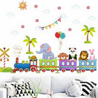 Jungle Animal Wall Stickers Train Elephant Panda Lion Rabbit Safari Wall Decals Kid Room Nursery Baby Bedroom Decor