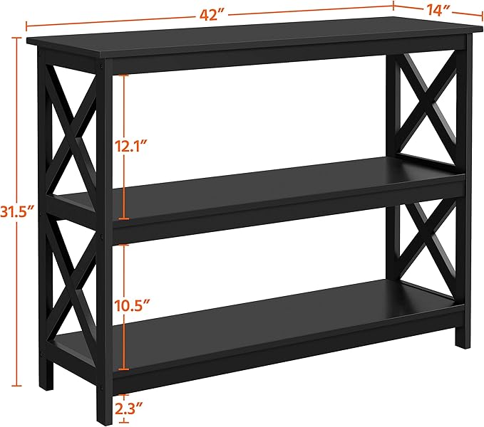 Yaheetech Console Table with Storage Shelves, 3-Tier Entryway Table Sofa Side Table Narrow Long Bookshelf for Hallway Living Room, Accent Furniture, Black