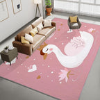 Washable Area Rug for Living Room 8x10 ft Cartoon Swan Princess Peach 3D Print Decor Carpet, Non Slip Stain Resistant Large Area Rugs, for Bedroom Dining Room Office