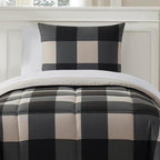 5 Piece Comforter Set Bed in a Bag Buffalo Check Christmas Print All Season Soft Down Alternative Bedding Comforter Set & Luxurious White Microfiber Bed Sheets, Twin, Buffalo Plaid Black/Gray