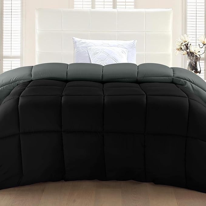 Utopia Bedding Comforter Duvet Insert, Quilted Comforter with Corner Tabs, Box Stitched Down Alternative Comforters King Size (Black/Grey)