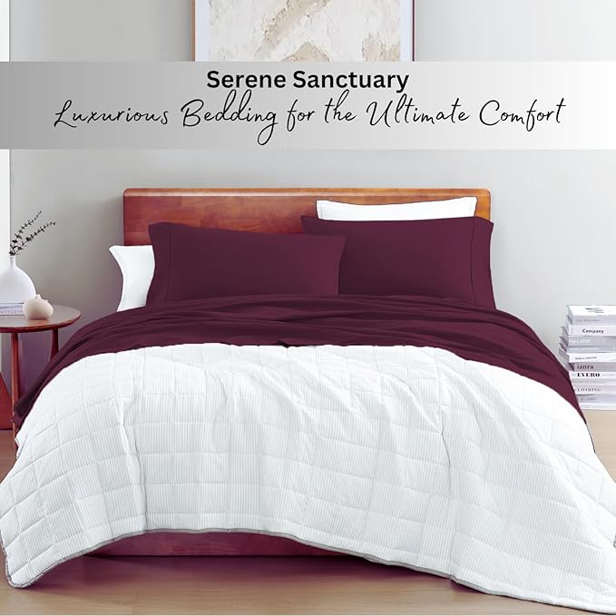 LANE LINEN 100% Organic Cotton Eco Friendly Full Size Bed Sheets, Mercerized Fully Elasticized Cotton Sheets Full, Percale Weave Soft & Comfy Comes in Variety of Colors- Windsor Wine