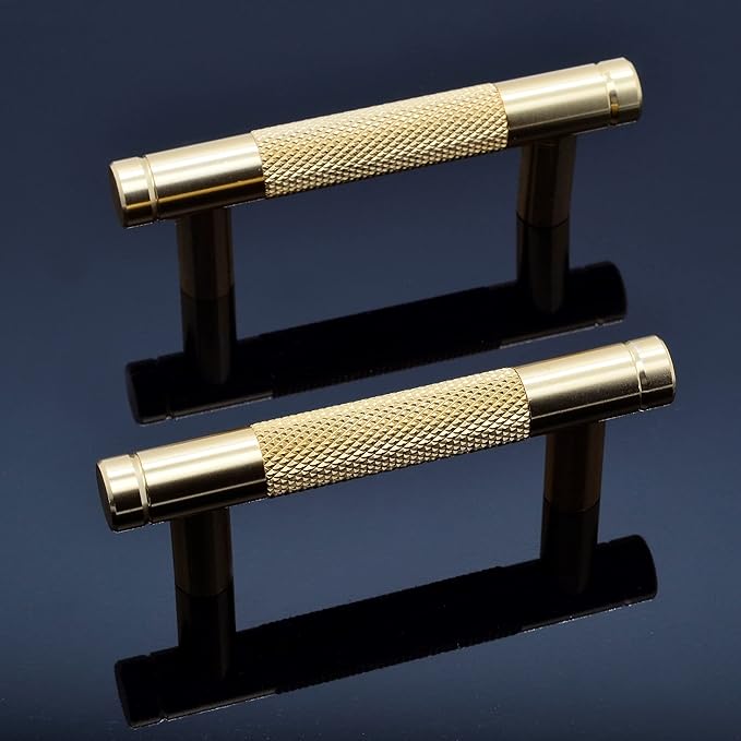Knurled Cabinet Pulls 12 Pack, 3.5 Inch Long Cabinet Handles Metal Door Pulls, Kitchen Drawer Pull Knurled Dresser Handles - 2 1/2" Hole to Hole, Golden