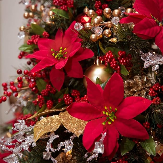 16 Pack Poinsettia Flowers Artificial Christmas Decorations, Red Poinsettia Flowers for Christmas Tree, Velvet Poinsettias Artificial Flowers for Xmas Decor DIY for Home Vase Indoor Outdoor Garden