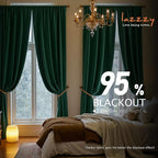 Lazzzy Velvet Blackout Curtains Thermal Insulated Room Window Drapes Super Soft Luxury Curtains for Living Room Bedroom Rod Pocket 2 Panels, Emerald Green, 52" W x 108" L